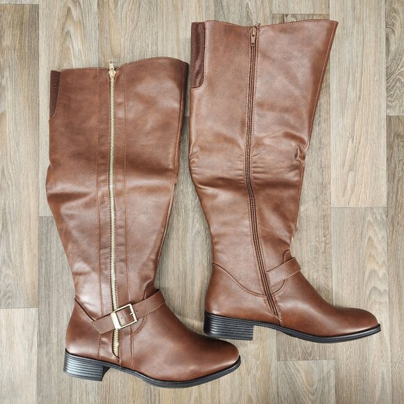 Shoe‎ Dazzle Balmani-WC Women's Size 10 Brown Faux Leather Zip Up Riding Boots - Picture 1 of 7